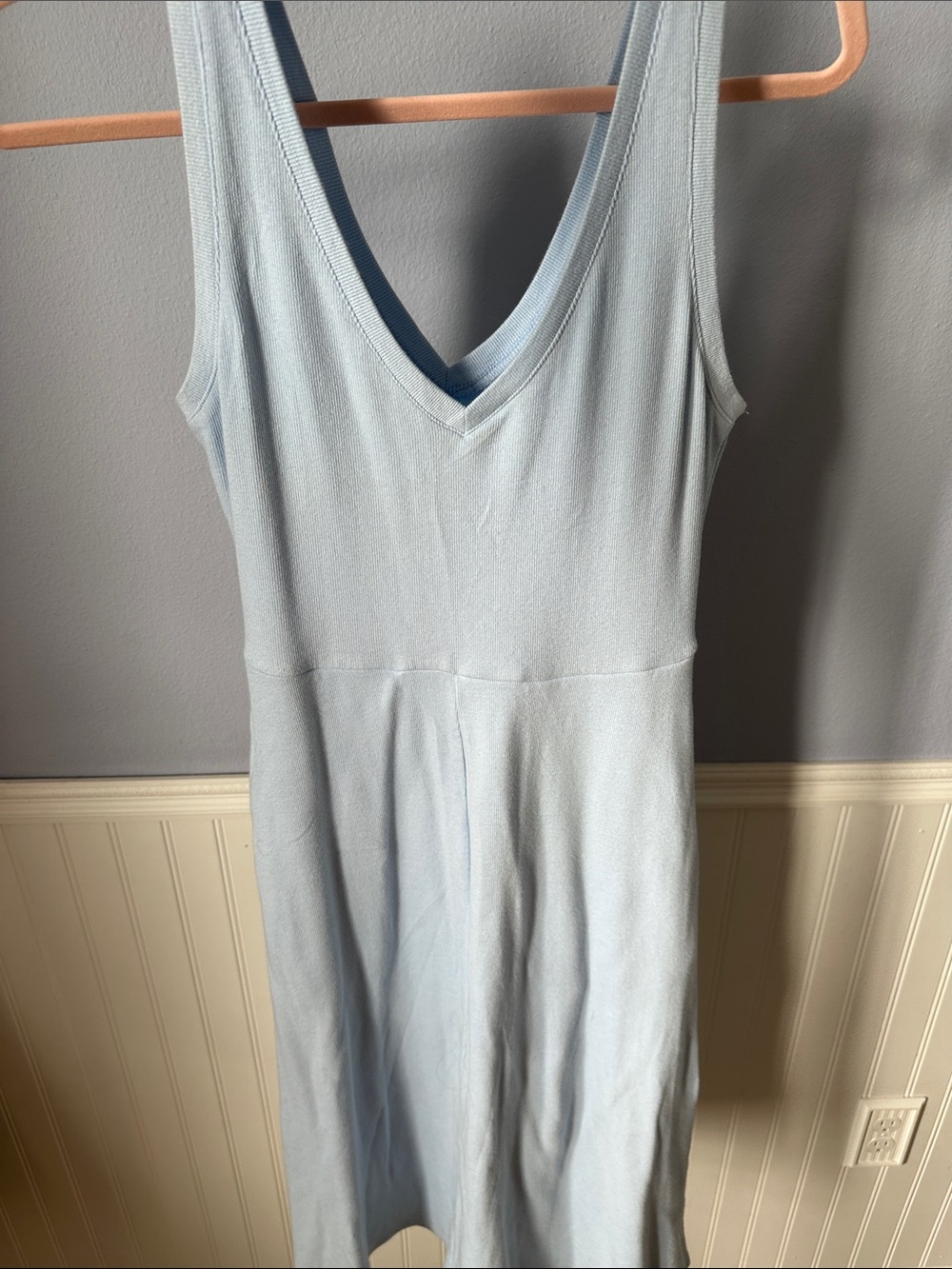 a new day Pale Blue Ribbed V-Neck Midi Dress